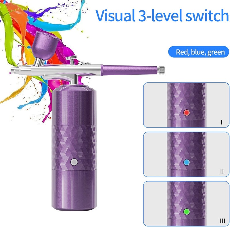 crpen Airbrush Kit Rechargeable Cordless Airbrush Compressor Portable Handheld Airbrush Air Brush for Model Painting,Nail Art,Cake decoration,Makeup, Barber (Purple) - Image 5